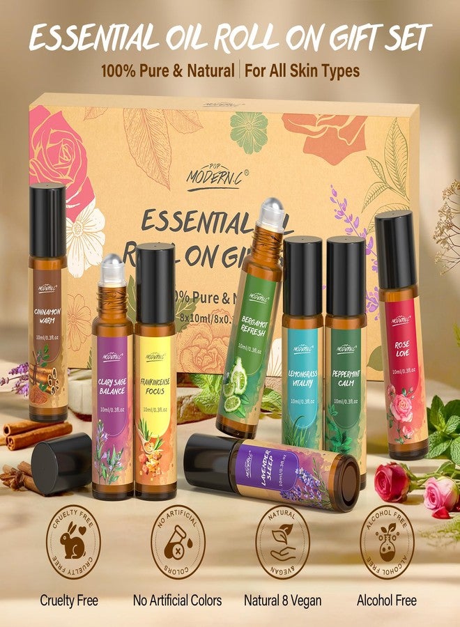 بوب مودرن.سي مجموعة زيوت عطرية دوارة للنساء، ٨ قطع، زيوت عطرية دوارة للبشرة، هدية مثالية لأعياد الميلاد، عيد الشكر، عيد الأم. تشمل المجموعة: اللافندر، اللبان، النعناع، البرغموت، الليمون، القرفة، الورد، المريمية. - Image 4